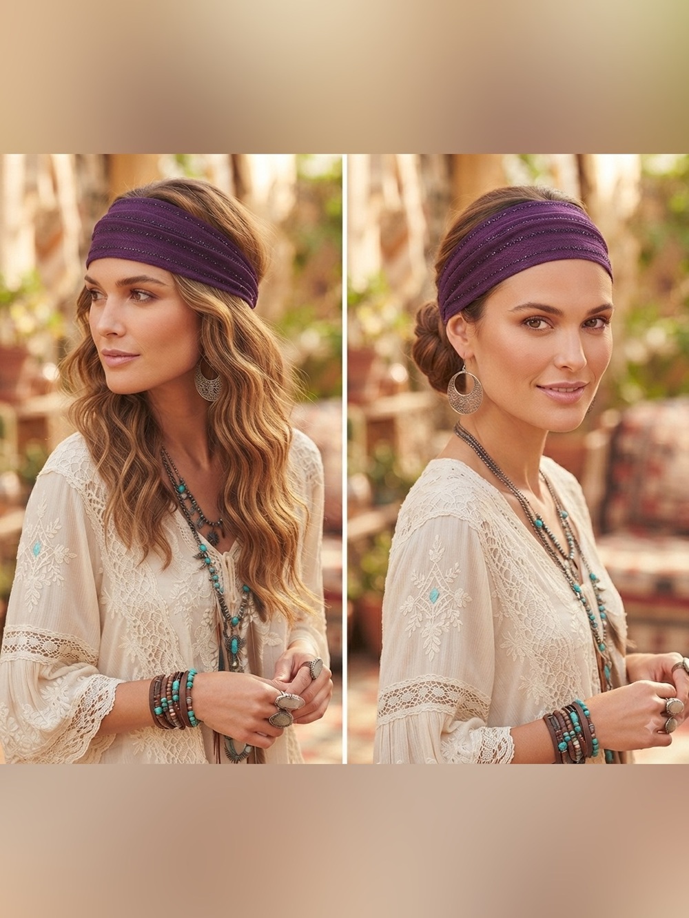 Purple Stretch Headband for Women - Boho Style